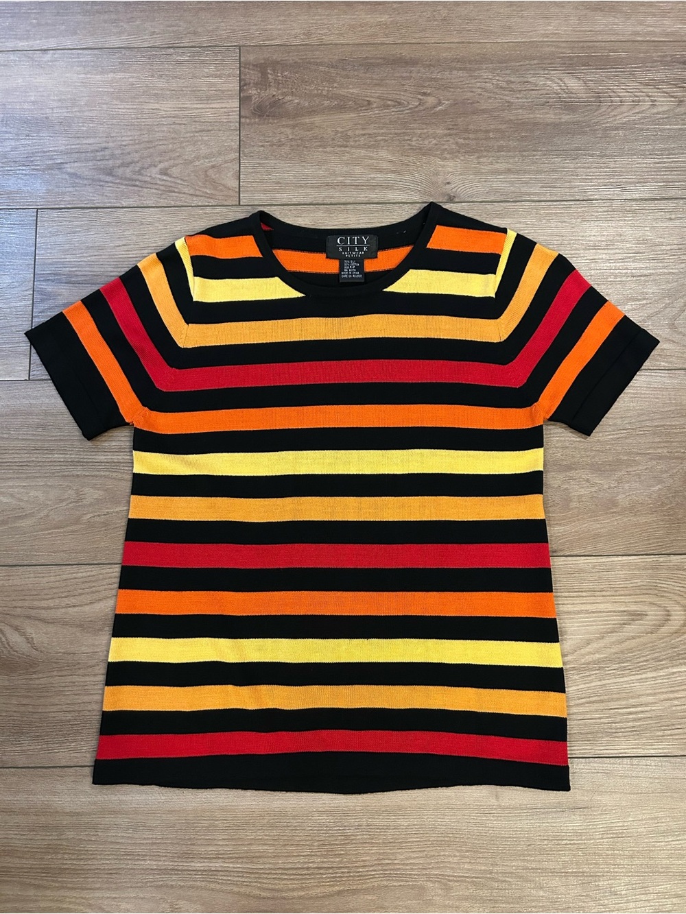 Vintage Y2K City Silk 70% Silk Colorful Striped Knit Top Petite